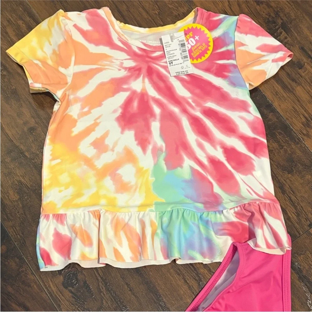 The Children's Place Multicolor Tie-Dye Ruffle-Hem Short Sleeve Top NEW size 5T